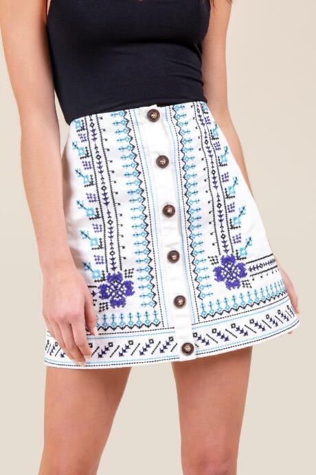 Francesca's Nicole Embroidered Mini Skirt - Ivory