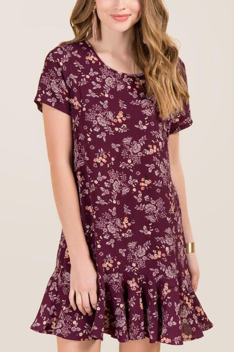 Blue Rain Mona Floral Ruffle Hem Shift Dress - Purple