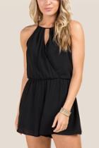 Francesca's Candee Keyhole Neck Halter Romper - Black