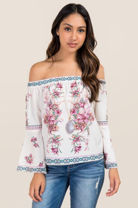 Blue Rain Isla Off The Shoulder Floral Top - Ivory