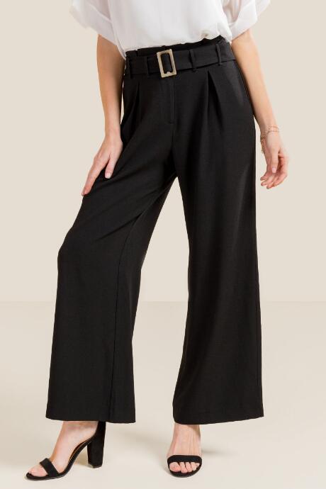 Francesca's Laney Buckle Paperbag Waist Pants - Black