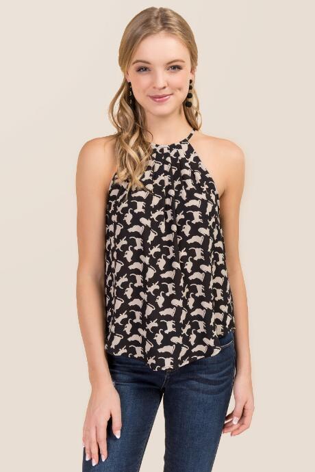 Alya Katelynn High Neck Cat Tank - Black