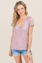 Aya Georgie Mineral Wash Open Neck Tee - Rose