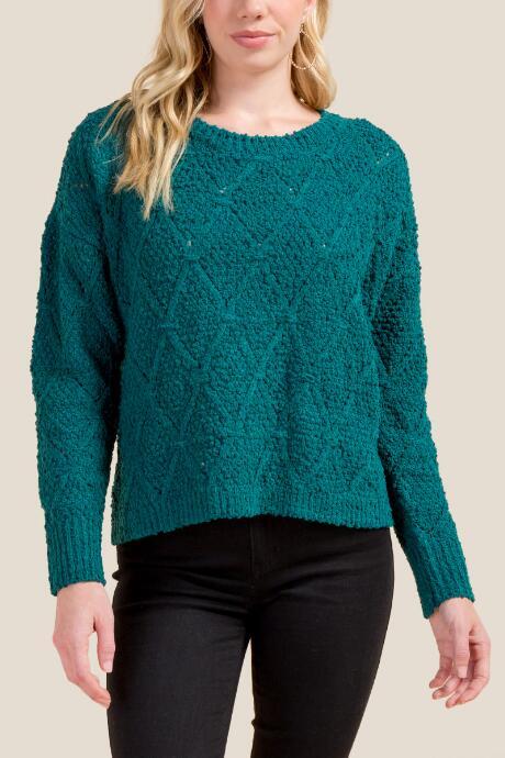 Francesca's Alison Diamond Stitch Sweater - Forest