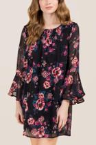Blue Rain Eliza Floral Bell Sleeve Shift Dress - Black