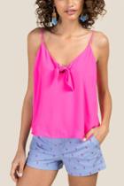 Francesca Inchess Cayce Spaghetti Strap Keyhole Tie Tank - Fuchsia