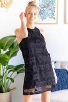 Francesca's Arabella Crochet Shift Dress - Black