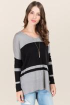 Blue Rain Tayler Striped Dolman Pullover Sweater - Gray