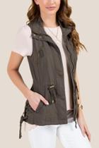 Francesca's Kaylee Lattice Linen Vest - Dark Olive