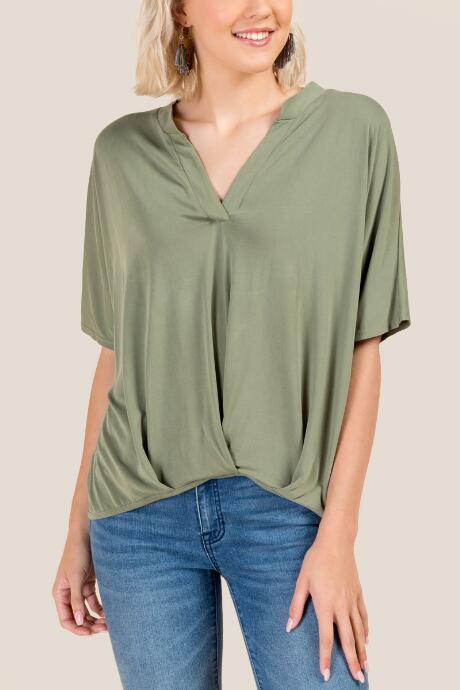 Francesca's Abigail Pleated Front Top - Dark Olive