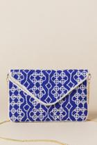 Francesca's Harlow White And Blue Embellished Crossbody Clutch - Blue