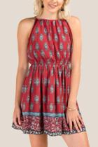 Francesca's Paisley High Neck A-line Dress - Brick