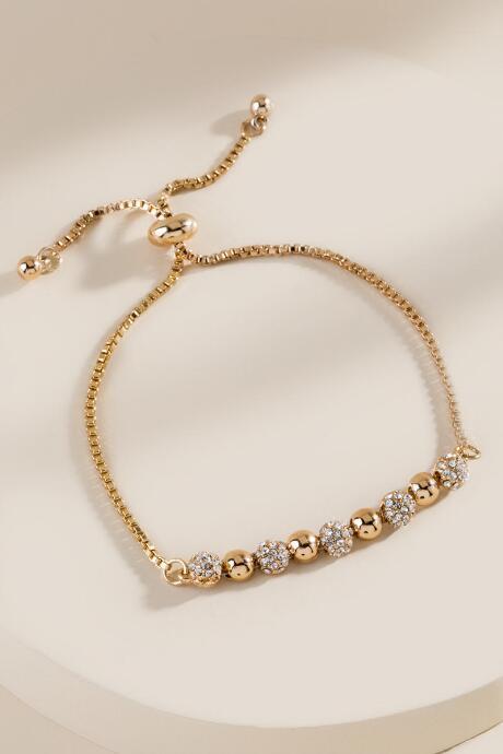 Francesca's Anika Pav Crystal Pull Tie Bracelet - Gold