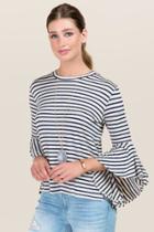 Alya Blakely Salsa Ruffle Sleeve Striped Top - Heather Oat