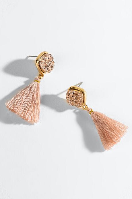 Francesca's Grace Druzy Post Tassel Earrings - Mauve