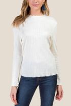 Francesca's Lillian Lettuce Edge Knit Top - Ivory