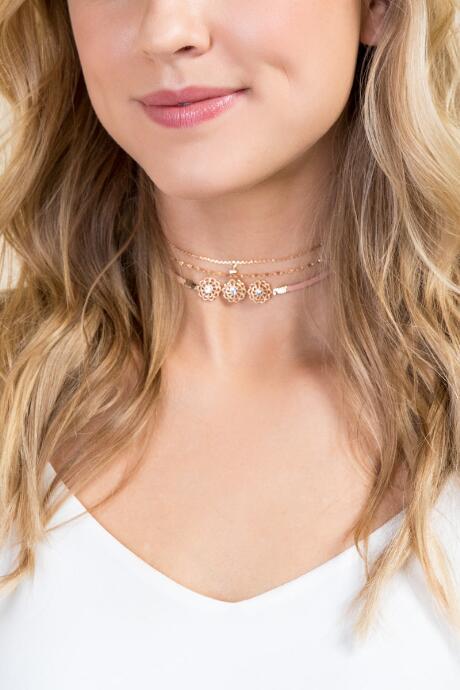Francesca's Blythe Flower Choker Set - Crisp Champagne
