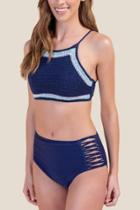 Francesca's Stella High Waist Swimsuit Bottoms - Navy