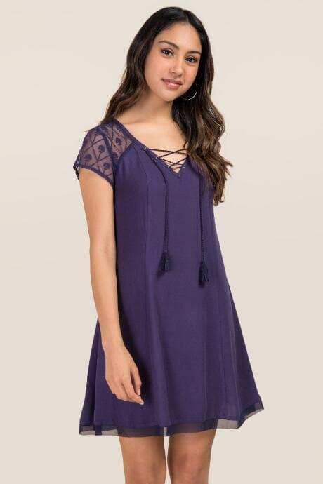 Blue Rain Amara Lace Yoke Shift Dress - Navy