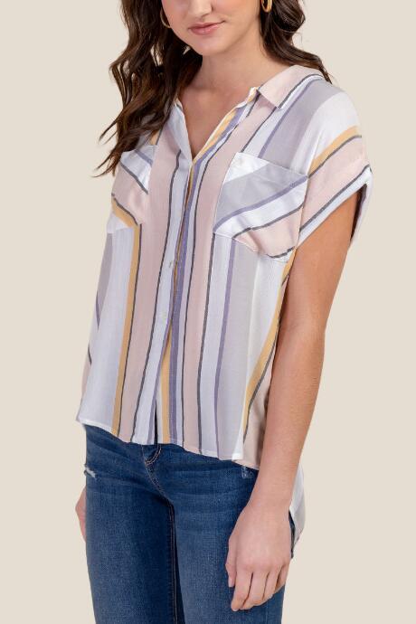 Francesca's Lucy Front Pocket Button Down Top - Ivory