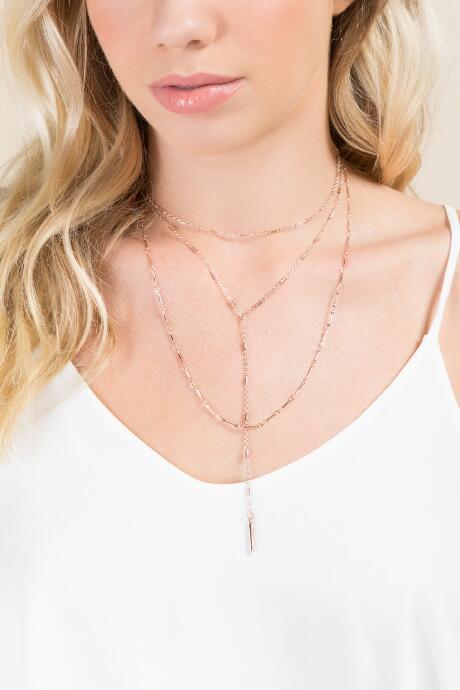 Francesca's Pam Layered Lariat Necklace - Rose/gold