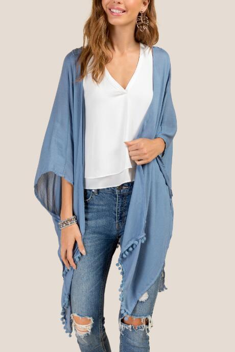 Francesca's Myla Crochet Back Ruana - Chambray