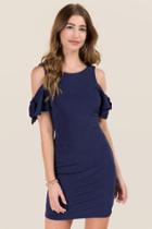 Francescas Izzie Cold Shoulder Tie Sleeve Shift Dress - Navy