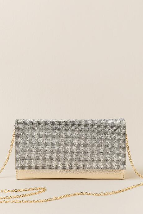 Francesca's Gladez Embellished Crossbody Clutch - Gold