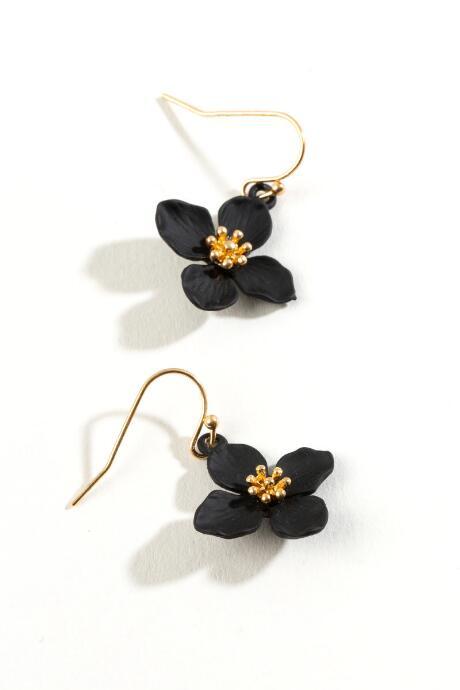 Francesca's Linda Floral Drop Earrings - Black