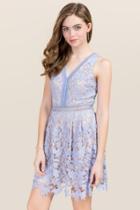Francesca's Poppy Lace Cut Out Dress - Oxford Blue