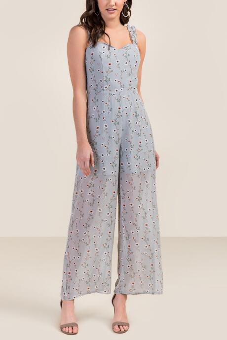 Francesca's Tasha Ruffle Strap Jumpsuit - Chambray