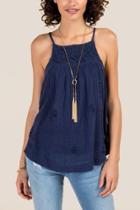 Francesca Inchess Sohini High Neck Embroidered Tank Top - Navy