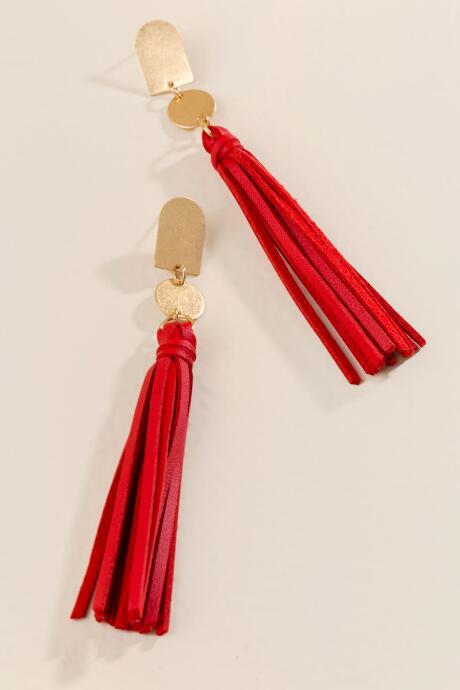 Francesca's Aria Leather Tassel Earrings - Red
