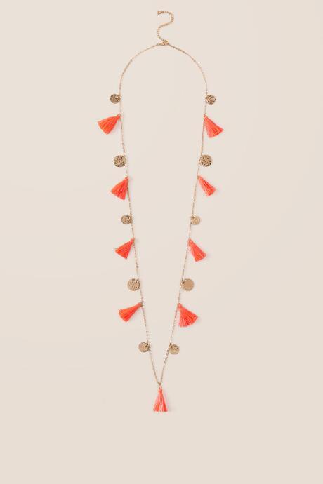 Francesca's Cara Tassel Station Necklace - Neon Coral