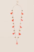 Francesca's Cara Tassel Station Necklace - Neon Coral