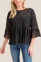 Francesca Inchess Taylor Embroidered Peplum Blouse - Black