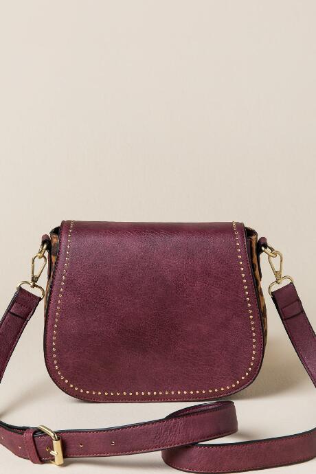 Francesca's Maggie Leopard Crossbody - Wine