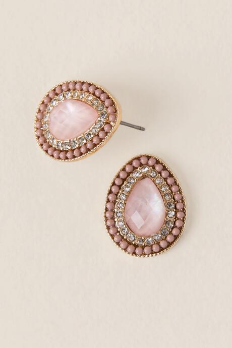 Francesca's Adriana Ball Trim Stud Earring In Blush - Blush
