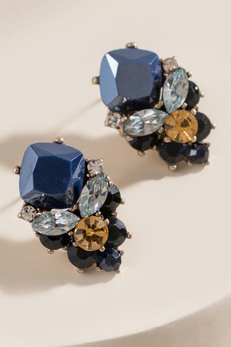 Francesca's Viviana Glass Stone Stud Earrings - Navy