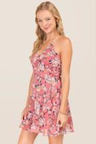 Mi Ami Wisteria Ruffle Floral A-line Dress - Rose