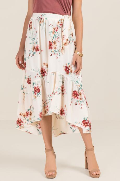 Francesca Inchess Joelle Ivory Floral Midi Skirt - Ivory