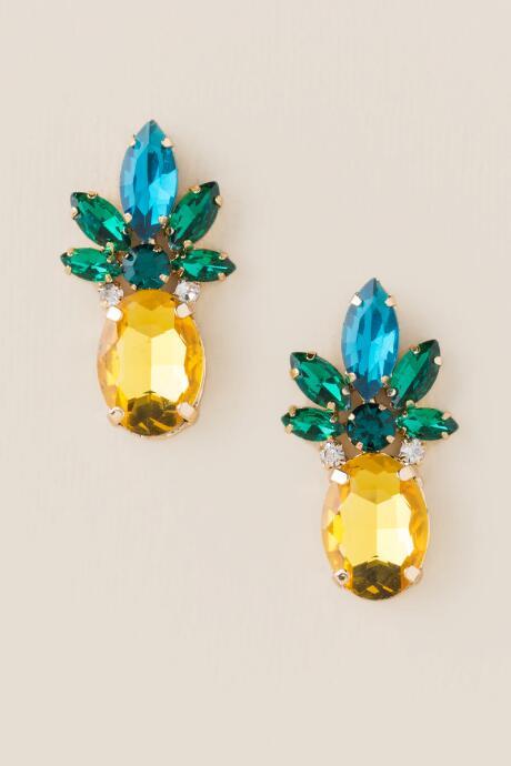 Francesca's Pineapple Statement Stud Earrings - Yellow