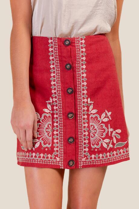 Francesca's Kiera Embroidered Mini Skirt - Cinnamon