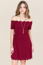 Mi Ami Killian Scallop Edge A-line Dress - Burgundy