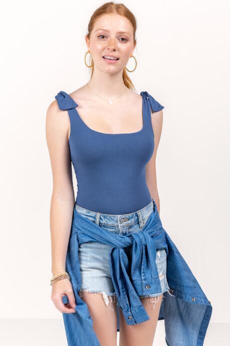 Francesca's Parker Tie Sleeve Bodysuit - Navy