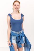 Francesca's Parker Tie Sleeve Bodysuit - Navy