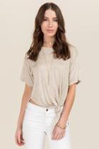 Alya Mira Knot Front Knit Tee - Heather Oat