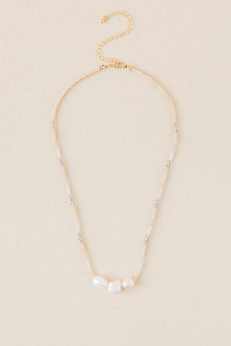 Francescas Lora Glass Pearl Necklace - Crisp Champagne