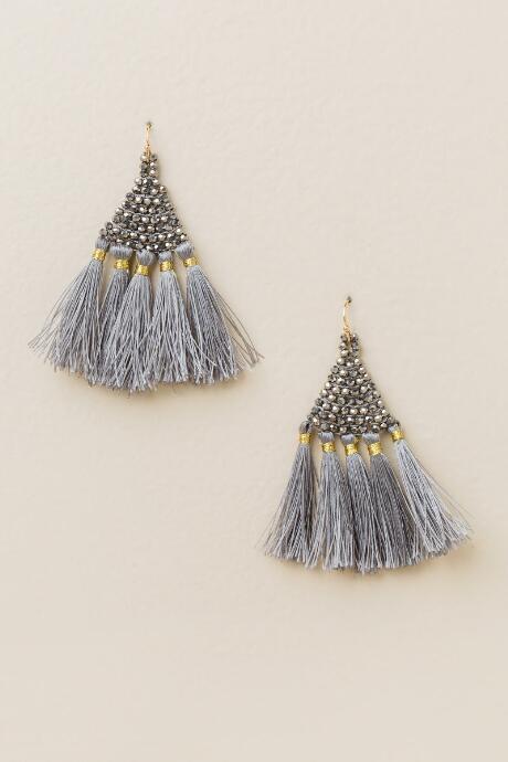 Francesca's Cathy Bead Tassel Earrings In Gray - Gray