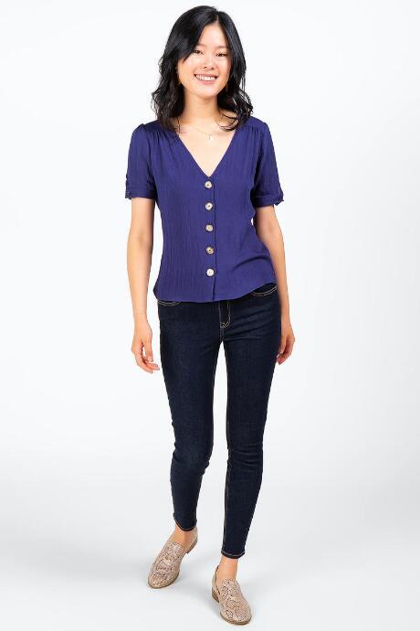 Francesca's Eddyn Button Down Blouse - Navy